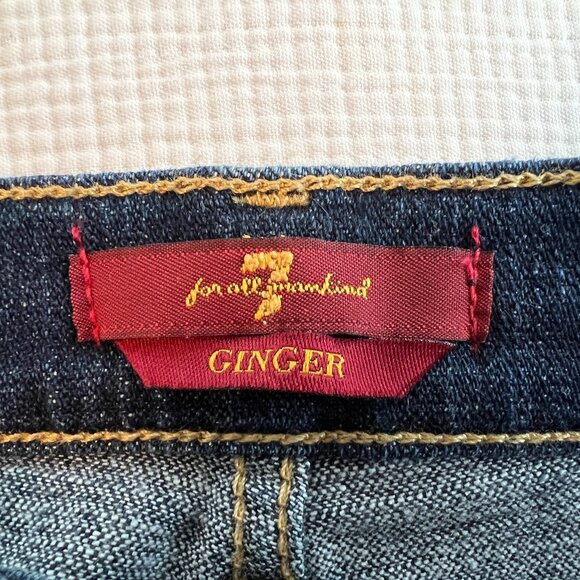 7 For All Mankind Ginger Wide Leg Flare Dark Wash Blue Jeans - Picture 5 of 6